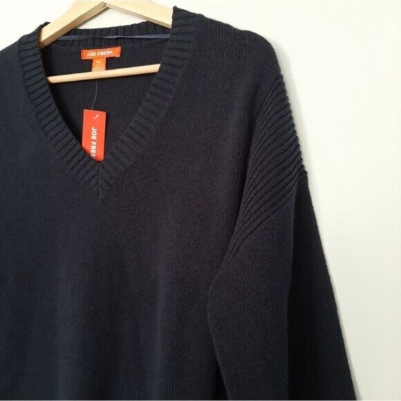 JOE FRESH \ High-Low Hem Relaxed Fit V-Neck Pullover Sweater Navy Blue Sz S - Picture 4 of 14